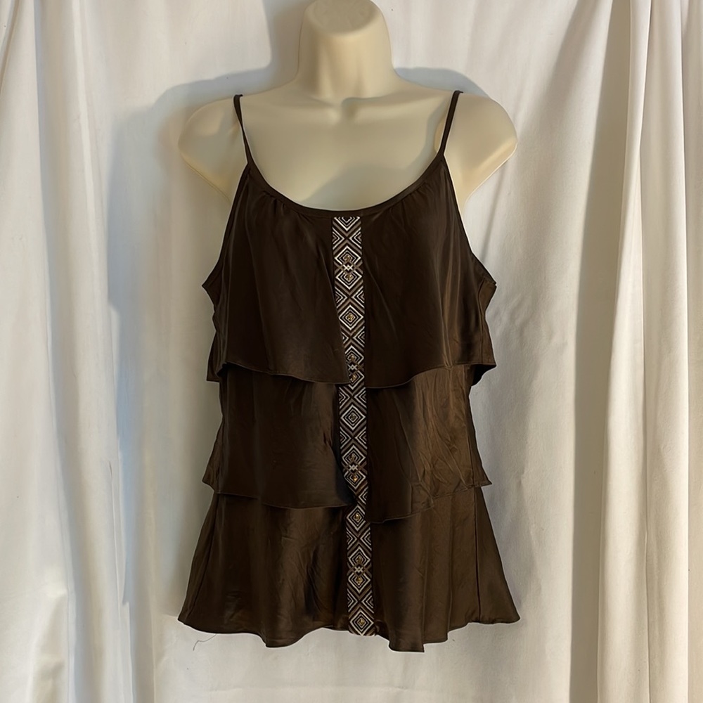 Brown Silk Tank Top with Gold Embellishments, White House Black Market Sz. Small